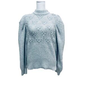 A New Day Women’s  Puff Sleeve Knobby Detail Sweater Crew Neck Pullover  Grey S